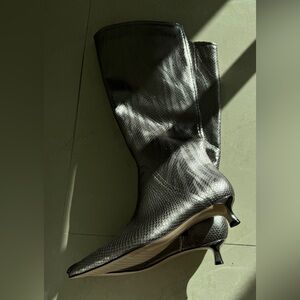 Silver knee high boots